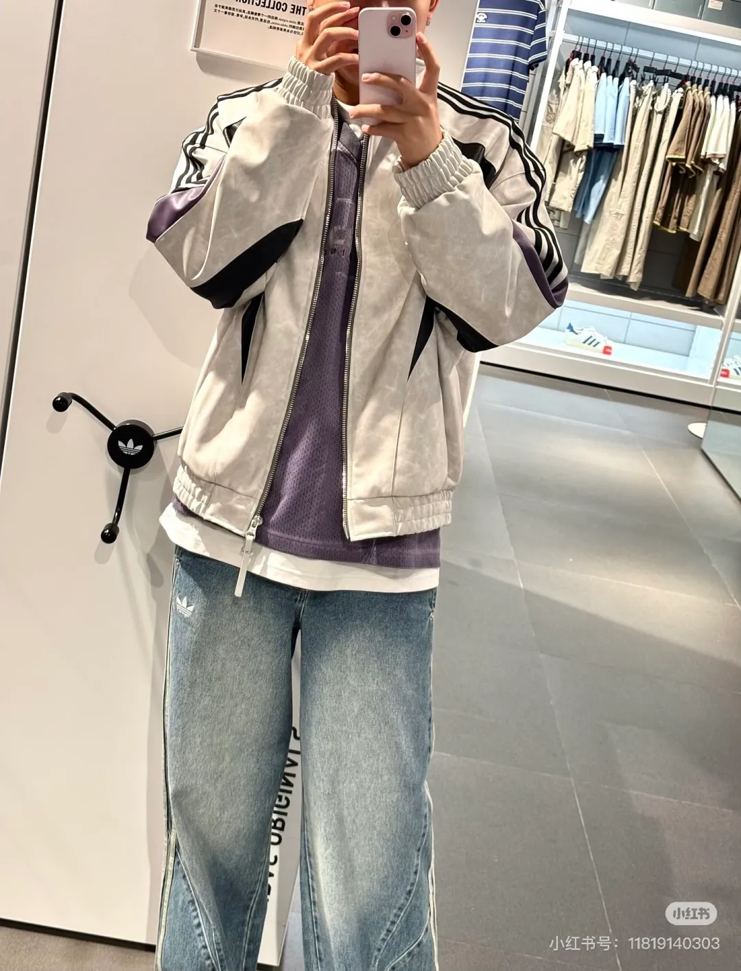 Adidas Clover King Hedi Same Style Leather Jacket Gray Upper Body Picture